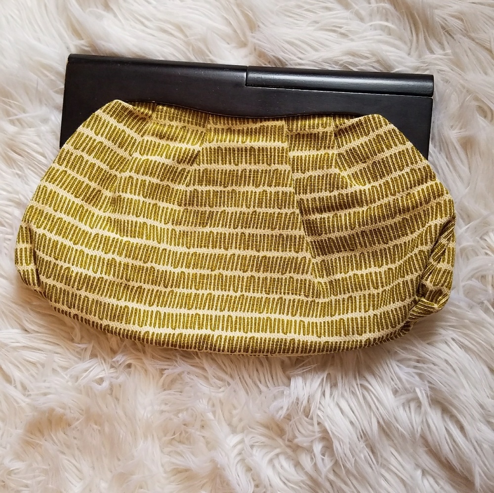 Old Navy Canvas Clutch w/Wooden Handle
